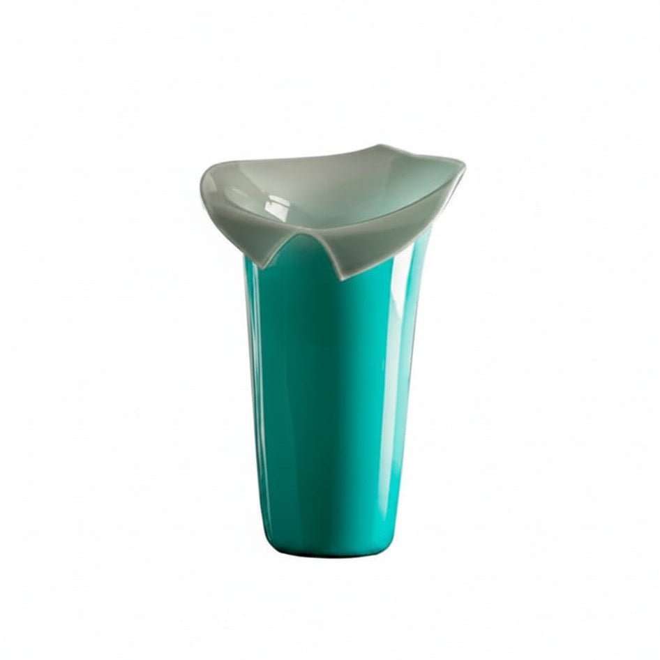 Teal and gray vase on a white background